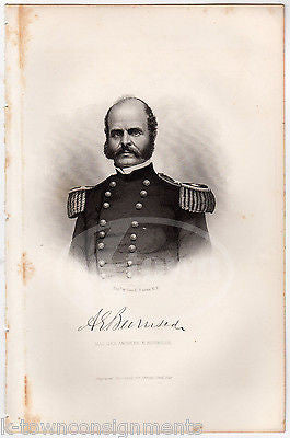 AMBROSE BURNSIDE CIVIL WAR GENERAL ANTIQUE GRAPHIC ENGRAVING PRINT 1863 - K-townConsignments