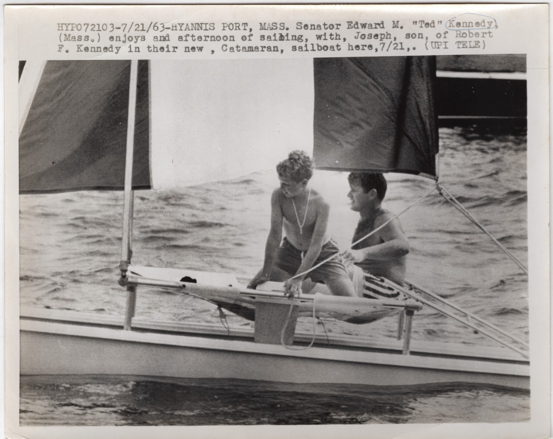 Ted & Joseph Kennedy Sailing Hyannis Port MA Vintage Polittical Press Photo 1963