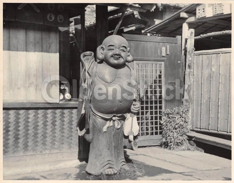 Jovial Japanese Buddha Statue Original Vintage Amateur 8x10 Snapshot Photo