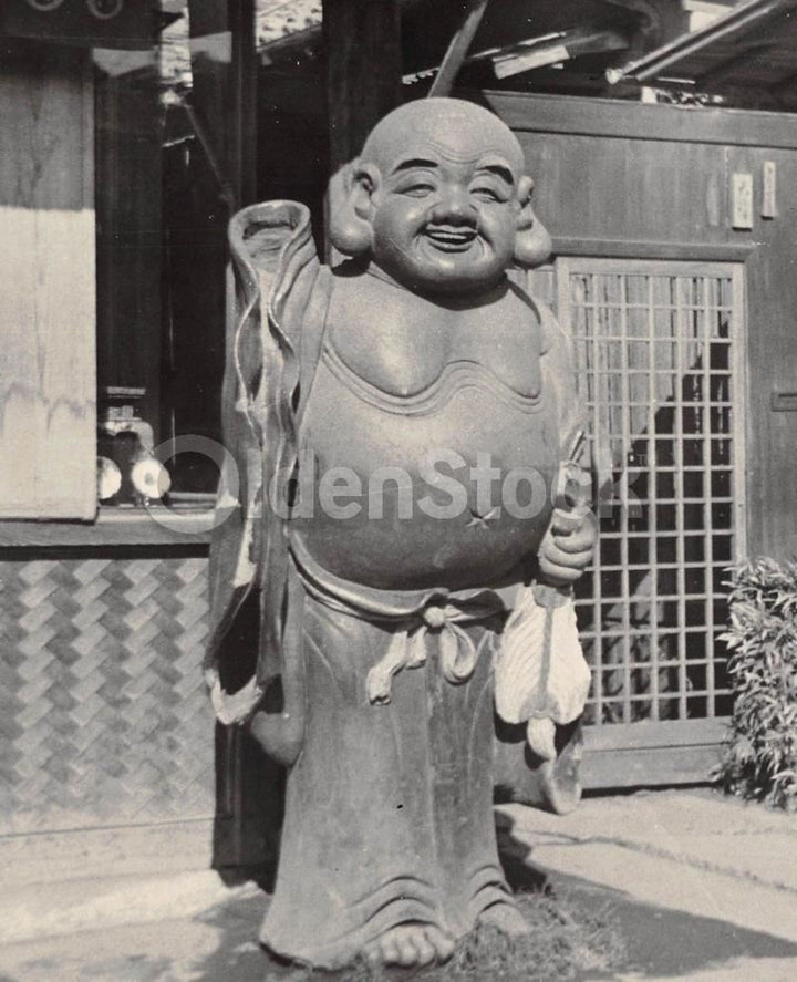 Jovial Japanese Buddha Statue Original Vintage Amateur 8x10 Snapshot Photo