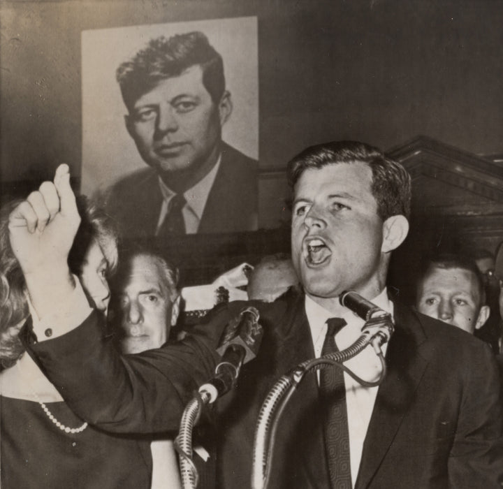 Ted Kennedy Wins Senate Bid with JFK Poster in Background Vintage Press Photo