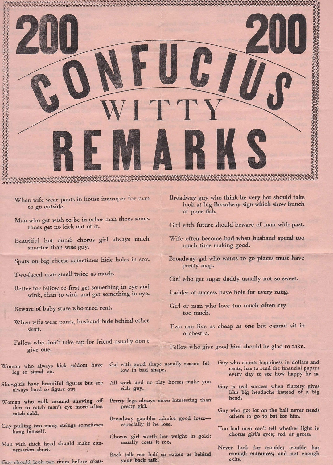 Confucius Wise Sayings Philosophy Pulp Humor Antique Mail Away Flyers