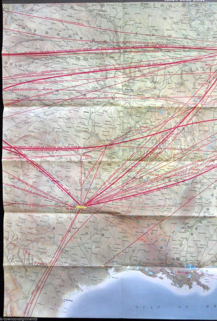 DALLAS NEW YORK WASHINGTON DC VINTAGE AMERICAN AIRLINES US ROUTES MAP POSTER