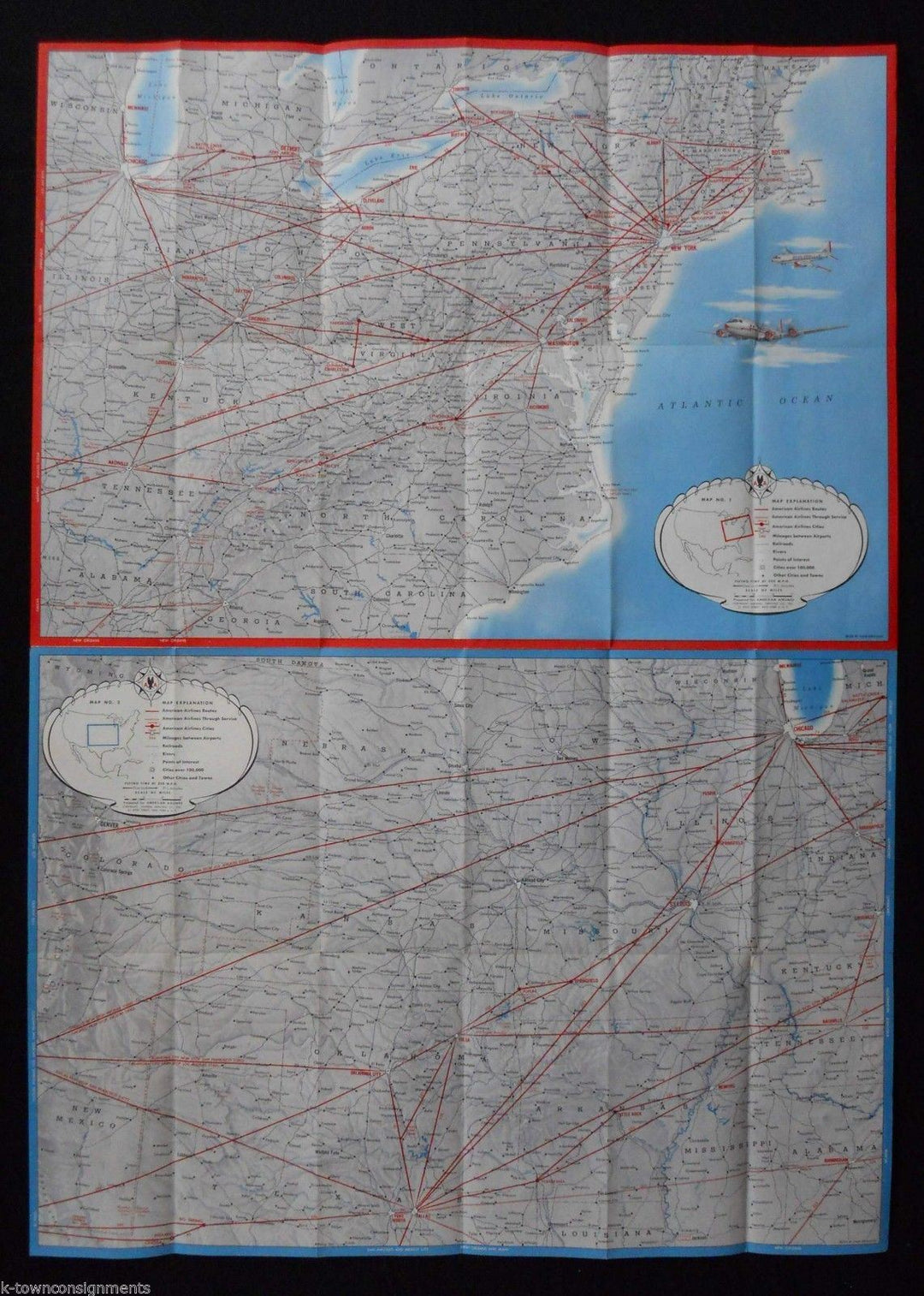 DALLAS NEW YORK WASHINGTON DC VINTAGE AMERICAN AIRLINES US ROUTES MAP POSTER