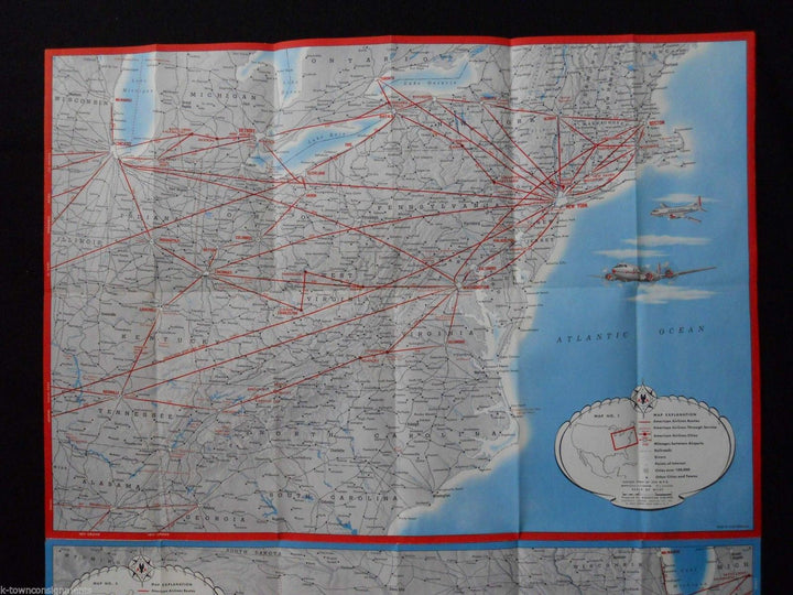 DALLAS NEW YORK WASHINGTON DC VINTAGE AMERICAN AIRLINES US ROUTES MAP POSTER