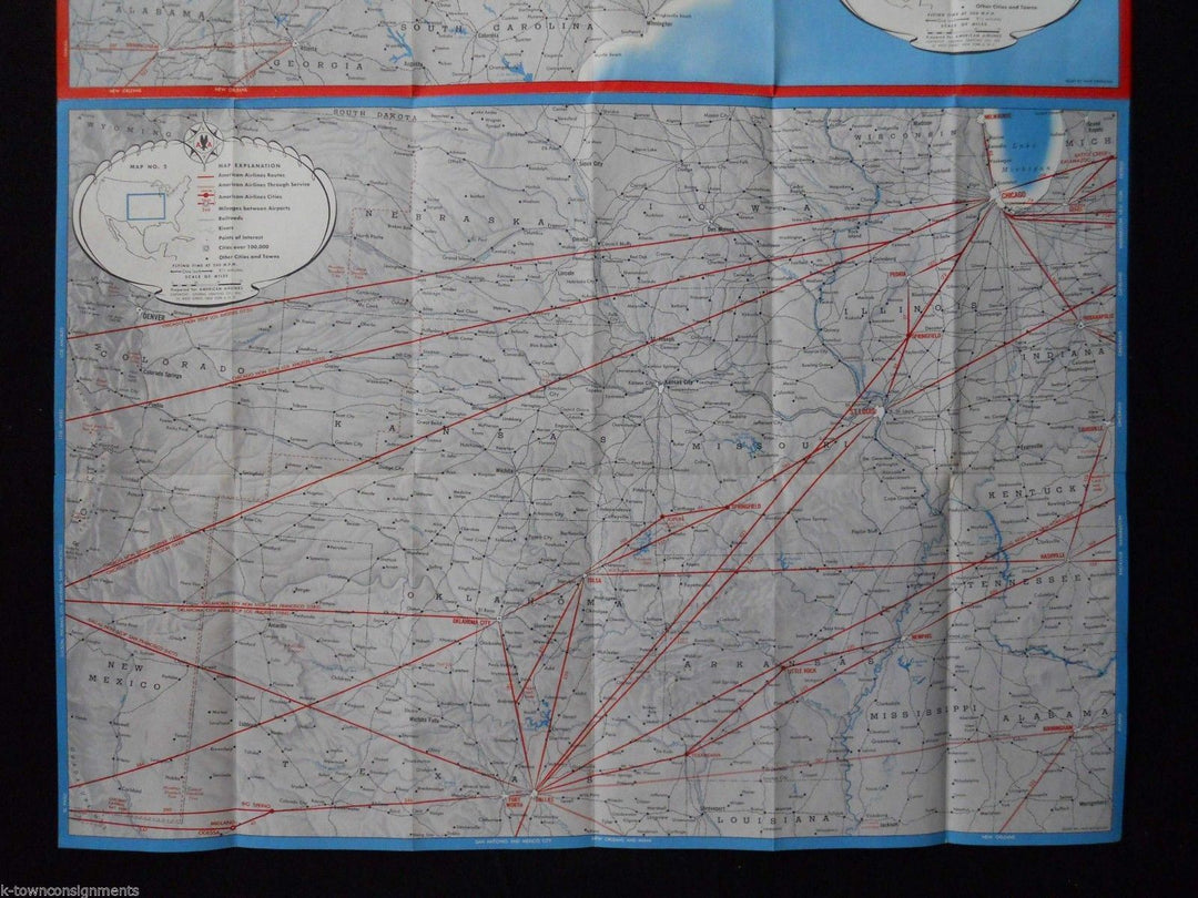 DALLAS NEW YORK WASHINGTON DC VINTAGE AMERICAN AIRLINES US ROUTES MAP POSTER