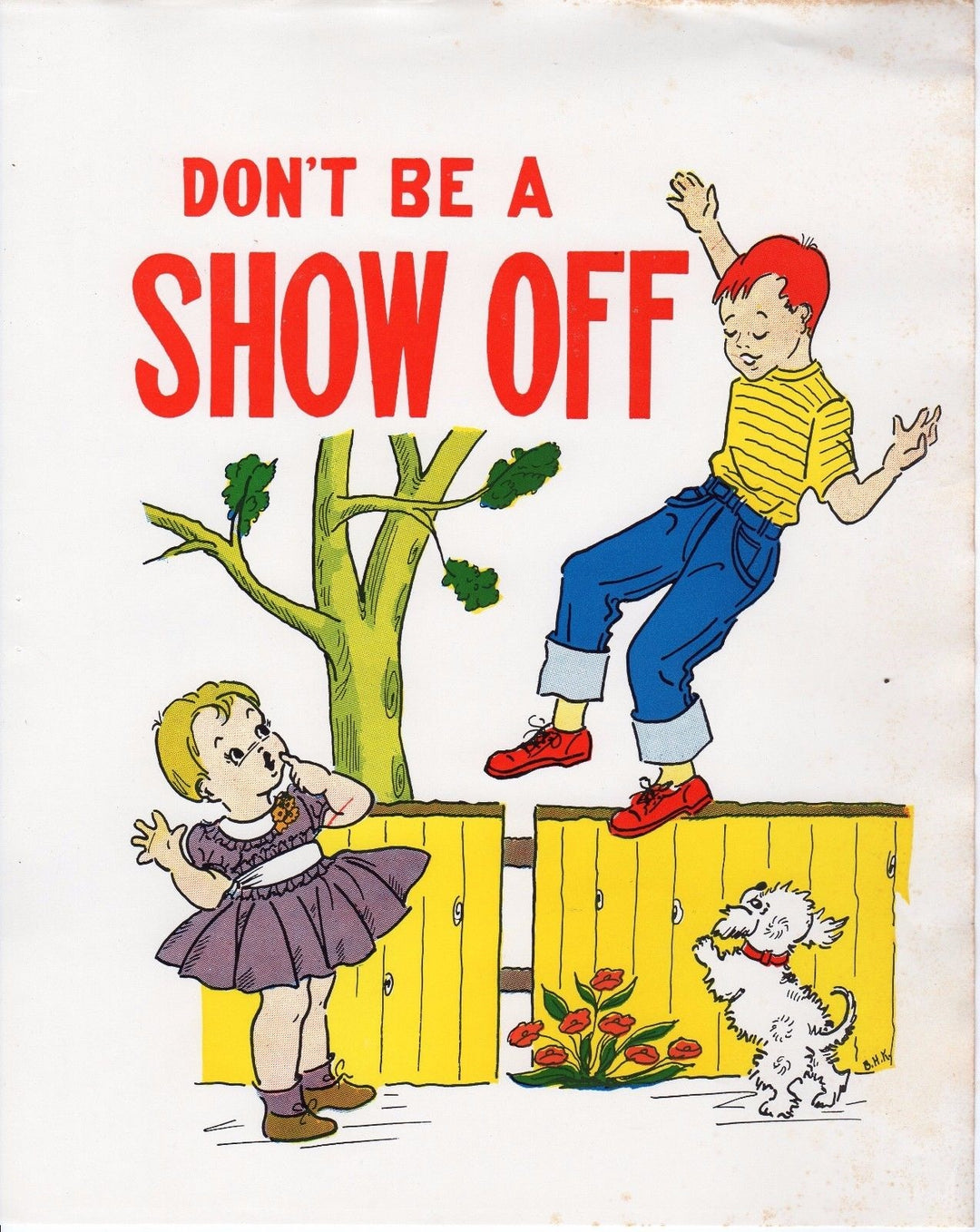Little Boys Danger Showing Off for Girls Vintage Kids School Educational Poster