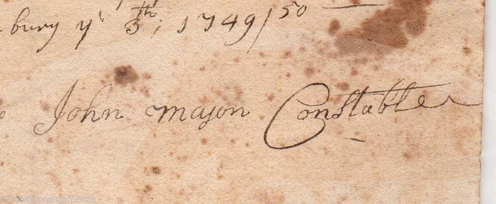 Constable John Major Swanzey NH Lottery Ticket Antique Autograph Signed 1749