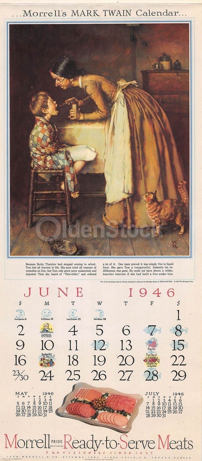 Tom Sawyer Love Sick Vintage Norman Rockwell Calendar Poster Print 1946