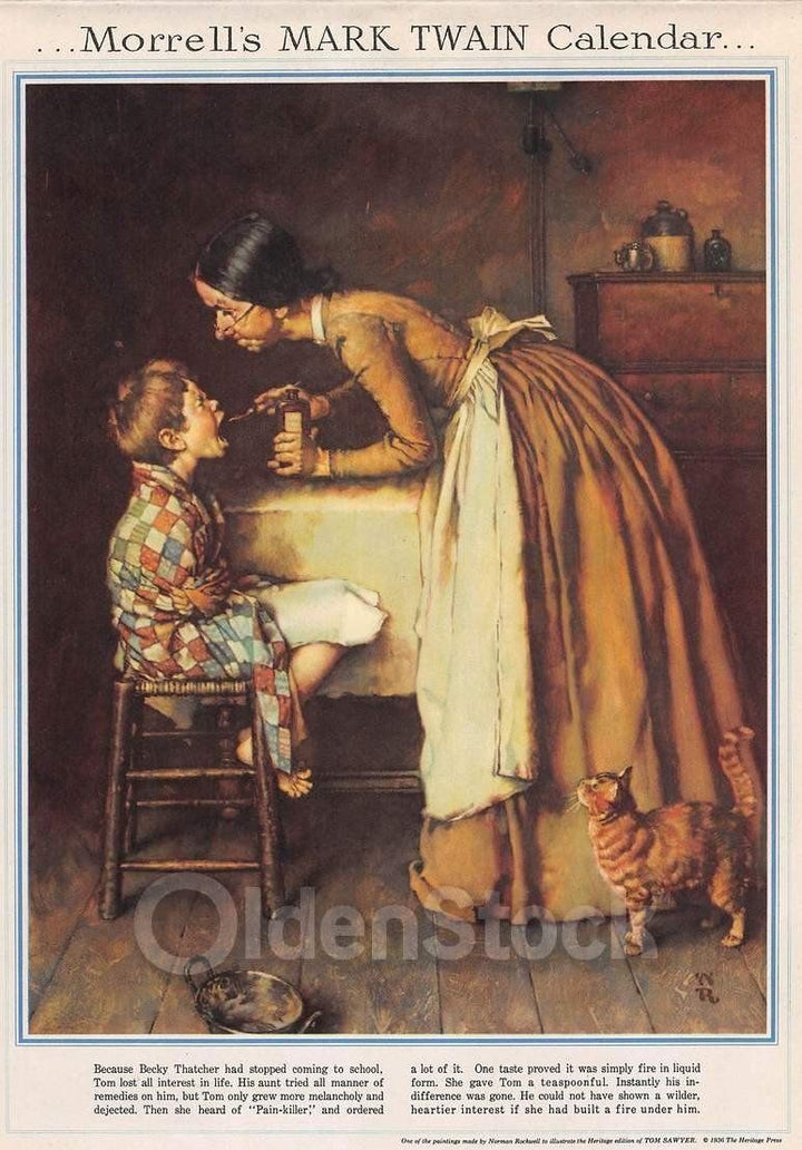 Tom Sawyer Love Sick Vintage Norman Rockwell Calendar Poster Print 1946
