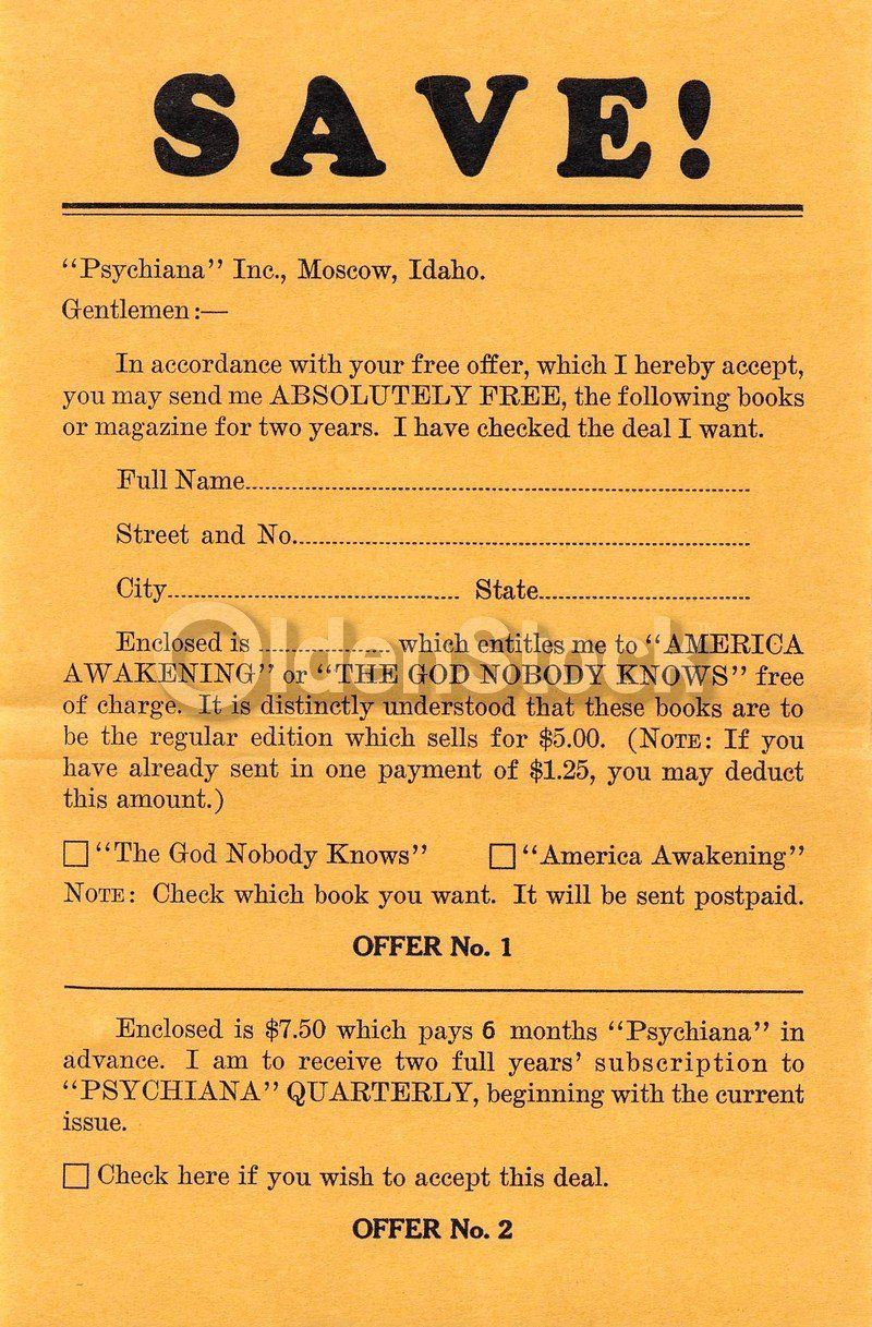 Psychiana Quack Religion Fringe Christianity Antique Advertising Poster Papers