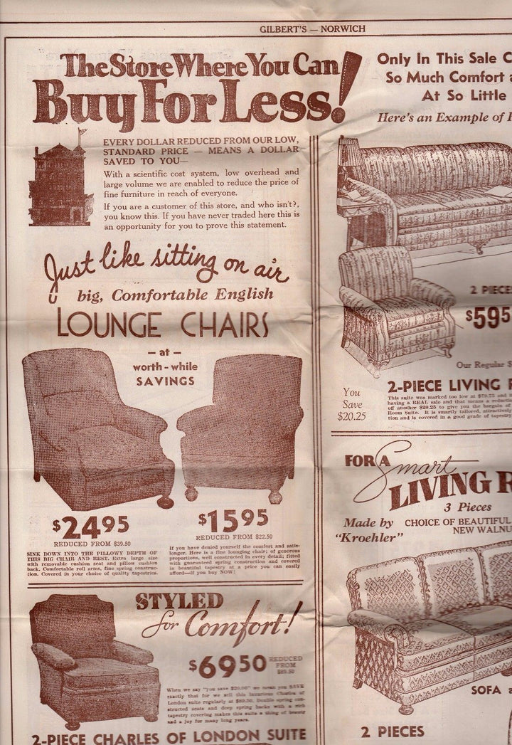 Gilbert's Furniture Store Norwich CT Vintage Graphic Advertising Sales Poster