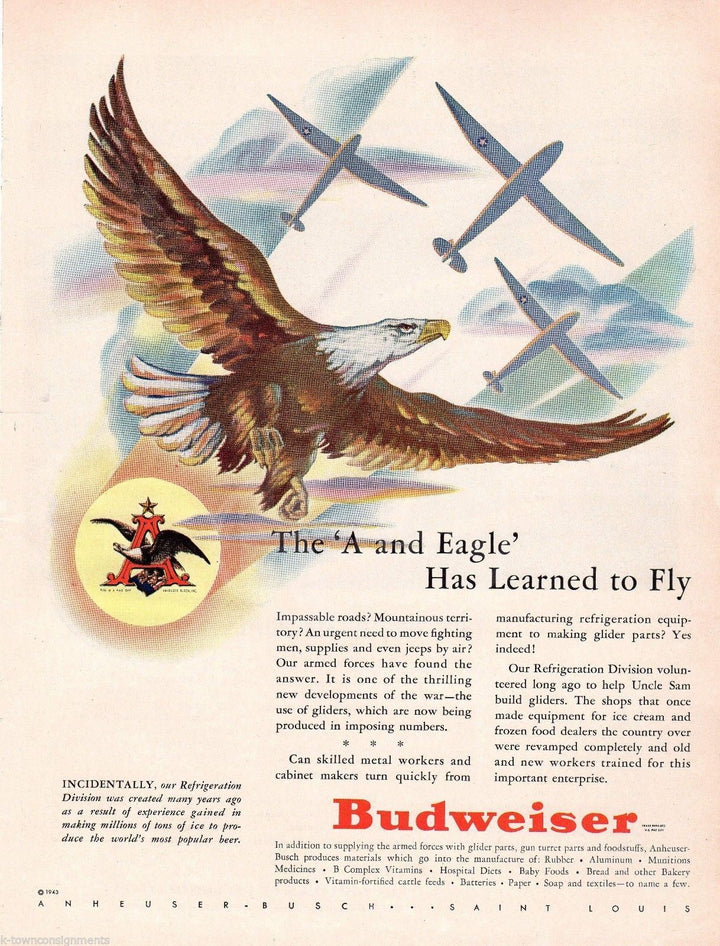 Budweiser Beer American Eagle Vintage WWII Homefront Graphic Advertising Print