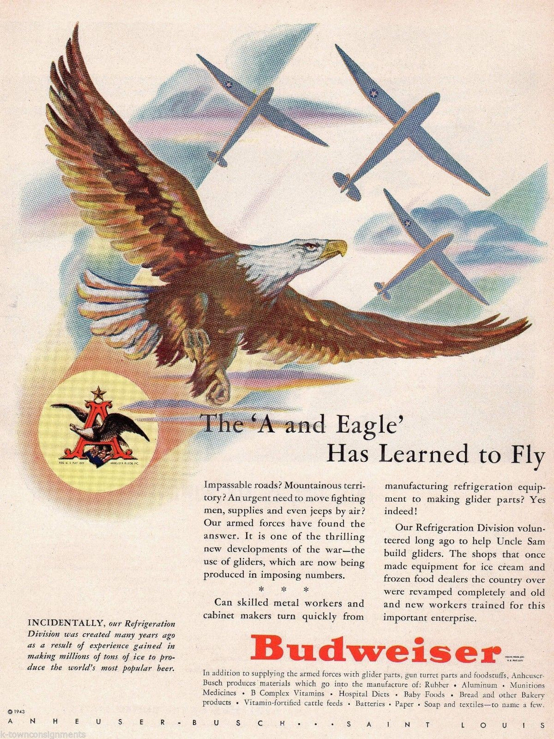 Budweiser Beer American Eagle Vintage WWII Homefront Graphic Advertising Print