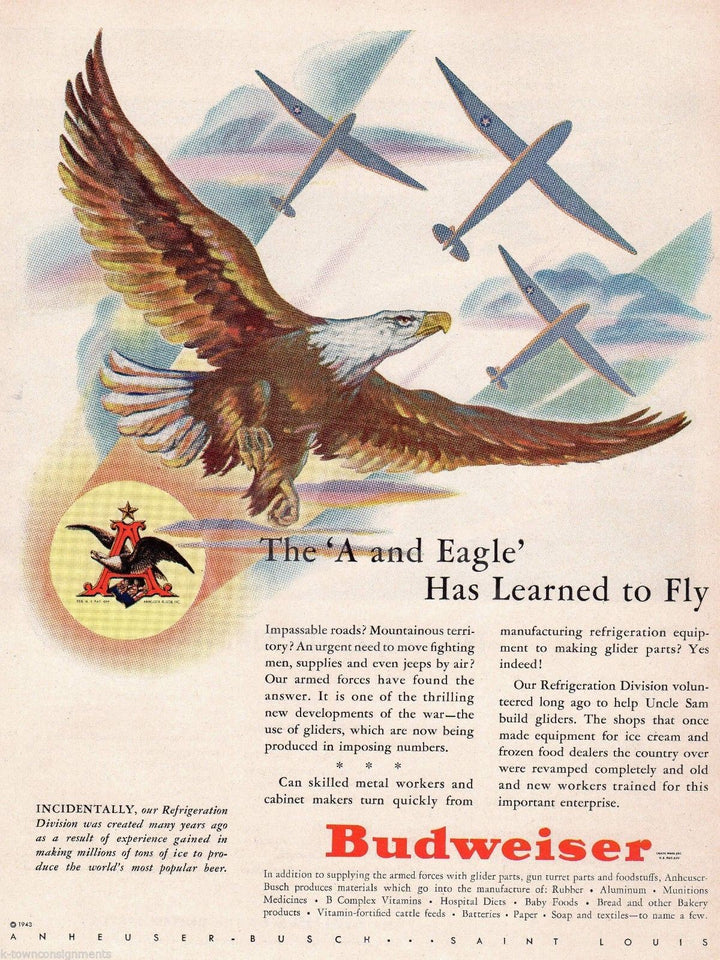 Budweiser Beer American Eagle Vintage WWII Homefront Graphic Advertising Print