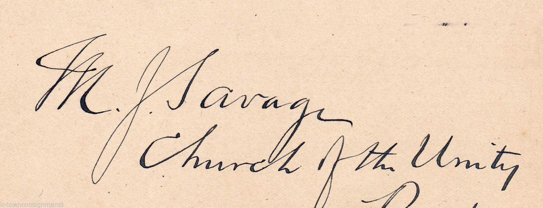 Rev. M.J. Savage Church of the Unity Pastor in Boston 1893 Autograph Signature