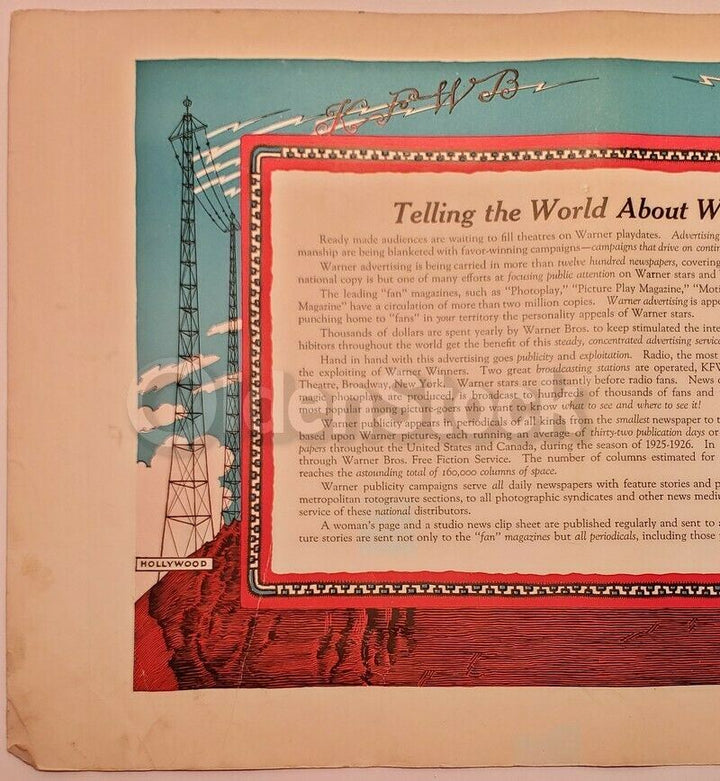 Warner Brothers Silent Film Advertising NY to Hollywood Graphic Art Poster 1926