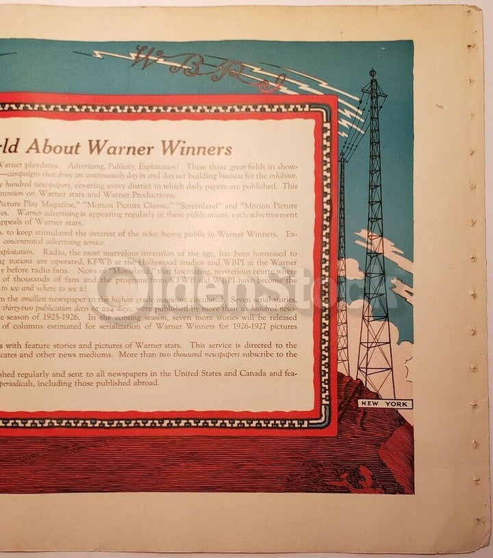 Warner Brothers Silent Film Advertising NY to Hollywood Graphic Art Poster 1926