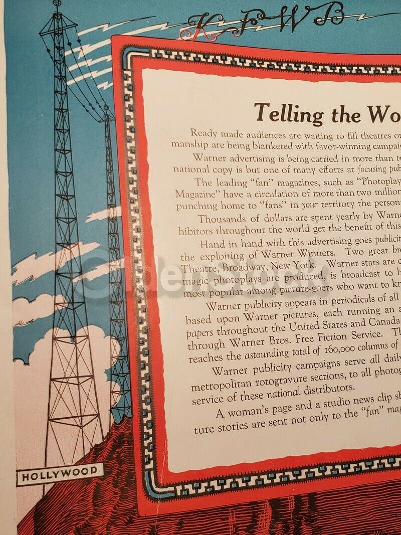 Warner Brothers Silent Film Advertising NY to Hollywood Graphic Art Poster 1926