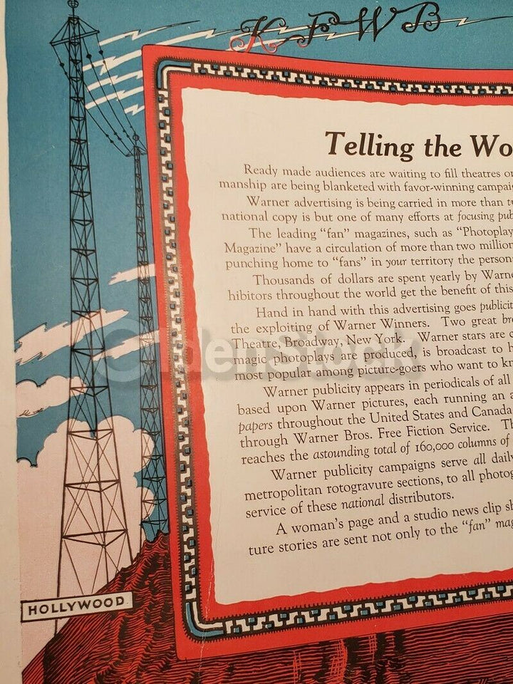 Warner Brothers Silent Film Advertising NY to Hollywood Graphic Art Poster 1926