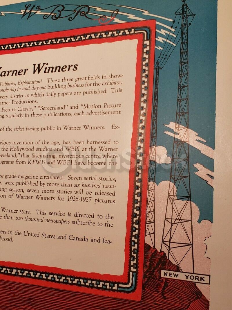 Warner Brothers Silent Film Advertising NY to Hollywood Graphic Art Poster 1926