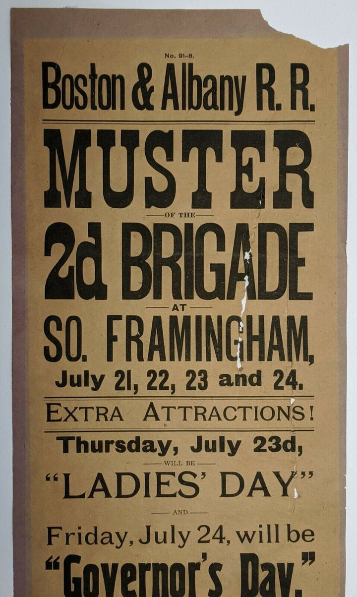 Massachusetts Volunteer Infantry Boston Albany Railroad Antique Broadside Poster