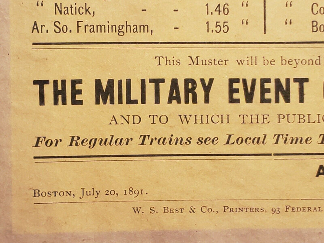 Massachusetts Volunteer Infantry Boston Albany Railroad Antique Broadside Poster