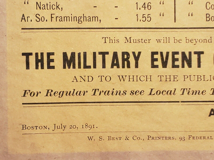 Massachusetts Volunteer Infantry Boston Albany Railroad Antique Broadside Poster