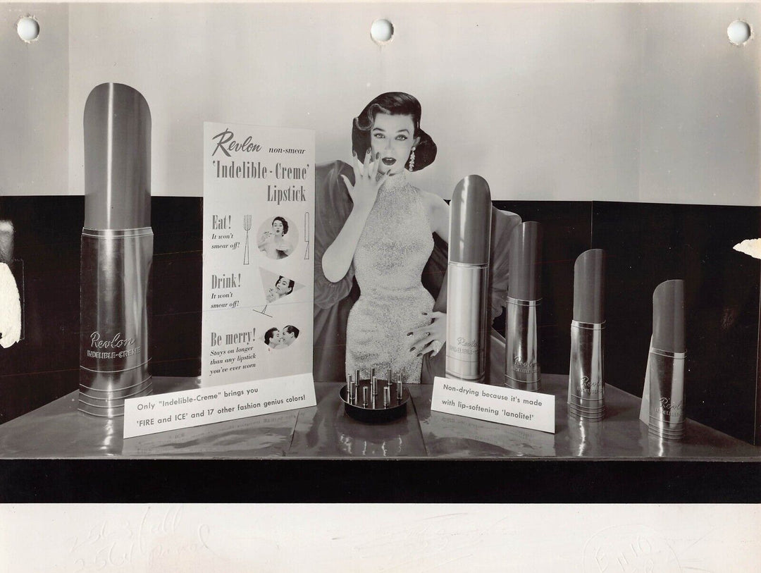 Revlon Lipstick Makeup Vintage Fashion Store Display Advertising Photo 1953