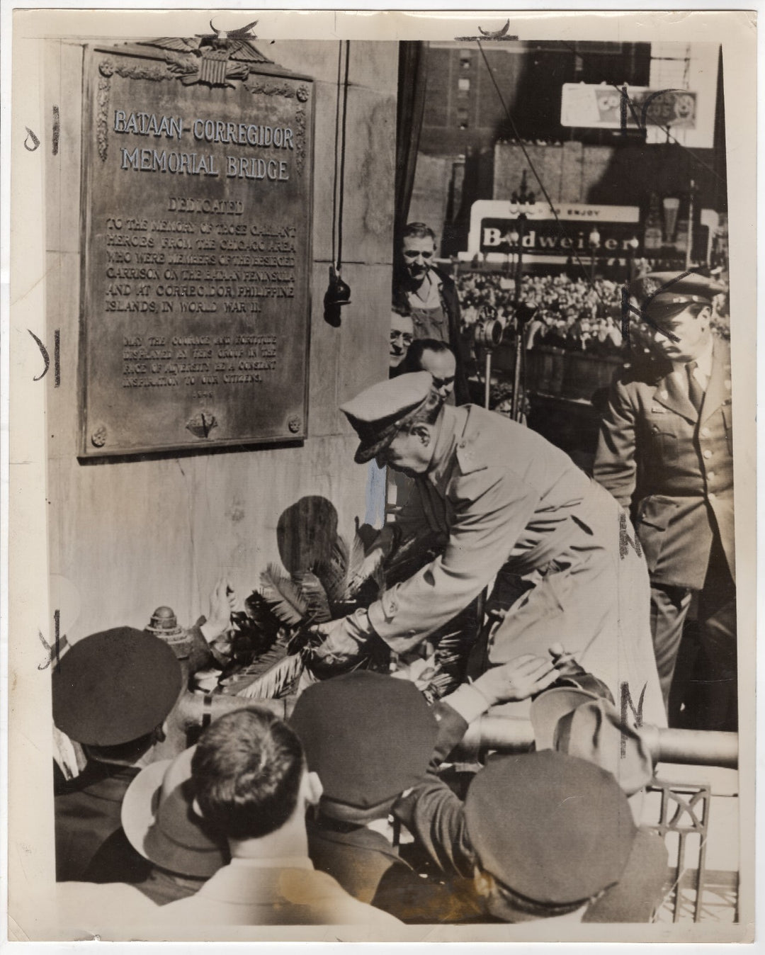 General Douglas MacArthur Bataan Memorial NYC Vintage Large Format Press Photo