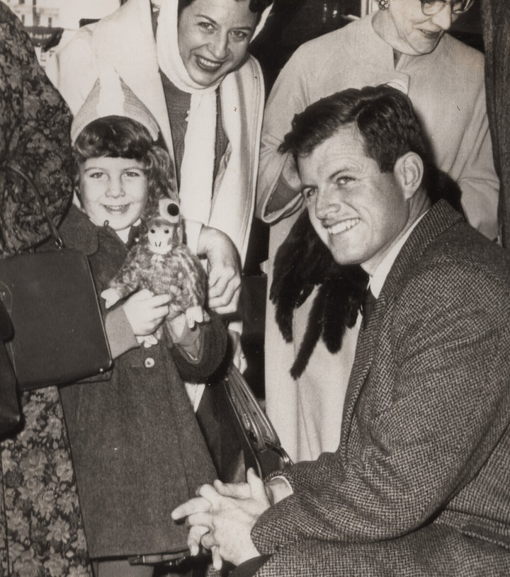 Sentaor Ted Kennedy Campaign Press Photo with Darling Little Girl & Toy Monkey
