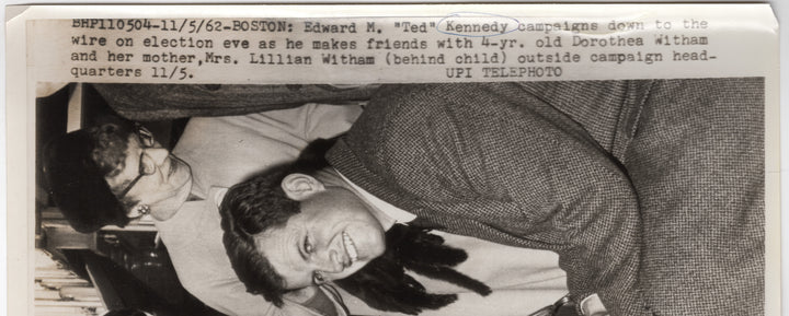 Sentaor Ted Kennedy Campaign Press Photo with Darling Little Girl & Toy Monkey