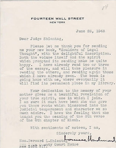 Lonnie Underwood FDR Roosevelt Advisor NY Lawyer Autograph Signed Letter 1943