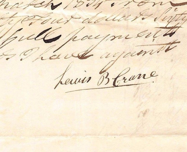 Lewis B. Crane Schenectady New York Antique Autograph Signed Business Receipt