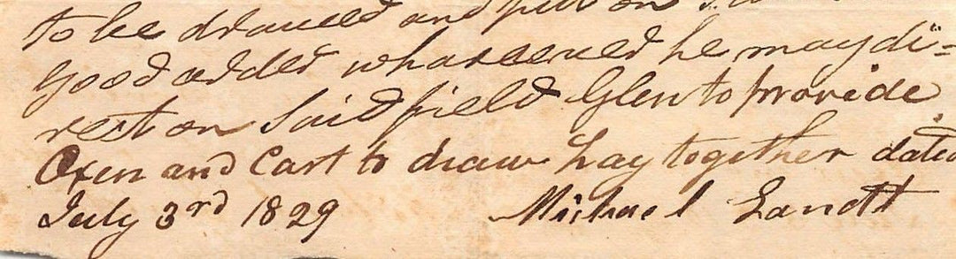 Glen New York Autograph Signed Farm Work Agreement Letter to Founder Jacob Glen