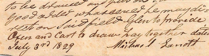 Glen New York Autograph Signed Farm Work Agreement Letter to Founder Jacob Glen