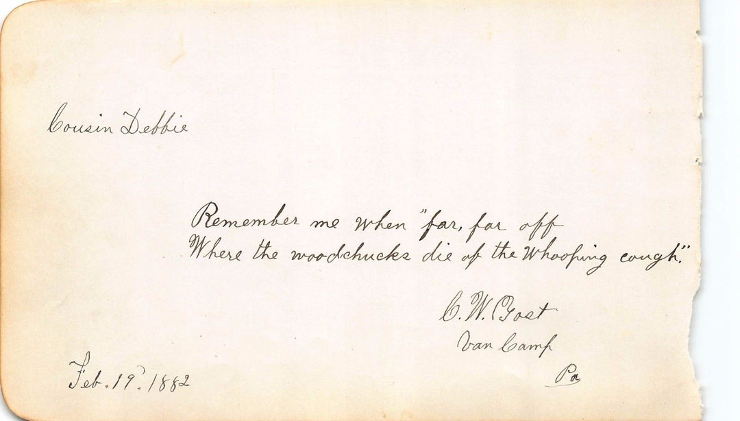 Whooping Cough Children's Rhyme Poem Antique Penmanship Autograph Signature Page