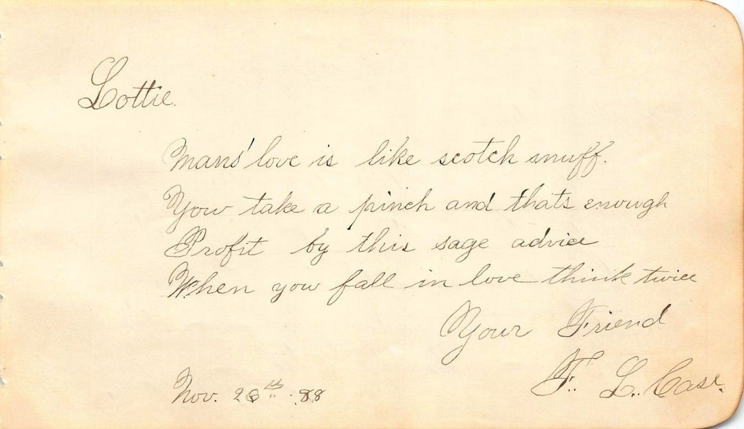 Hilarious Children's Love Poem Antique Penmanship Autograph Signature Page 1888