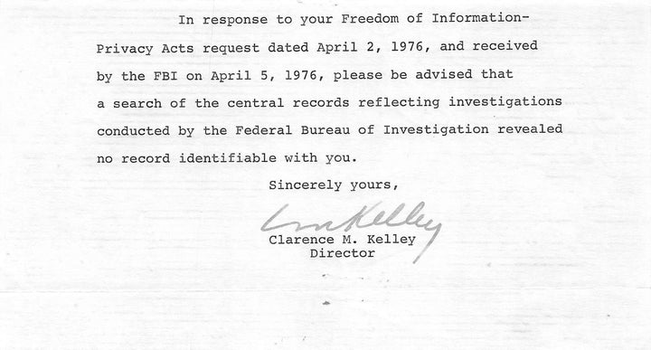 Clarence Kelley FBI Director & Special Agent Autograph Signed FIA Request