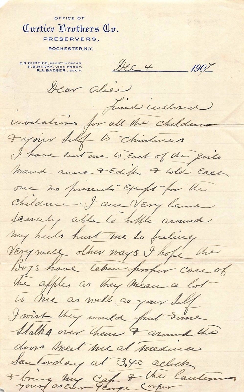 Curtice Brothers Canning Preserves Rochester NY Antique Signed Letterhead 1907