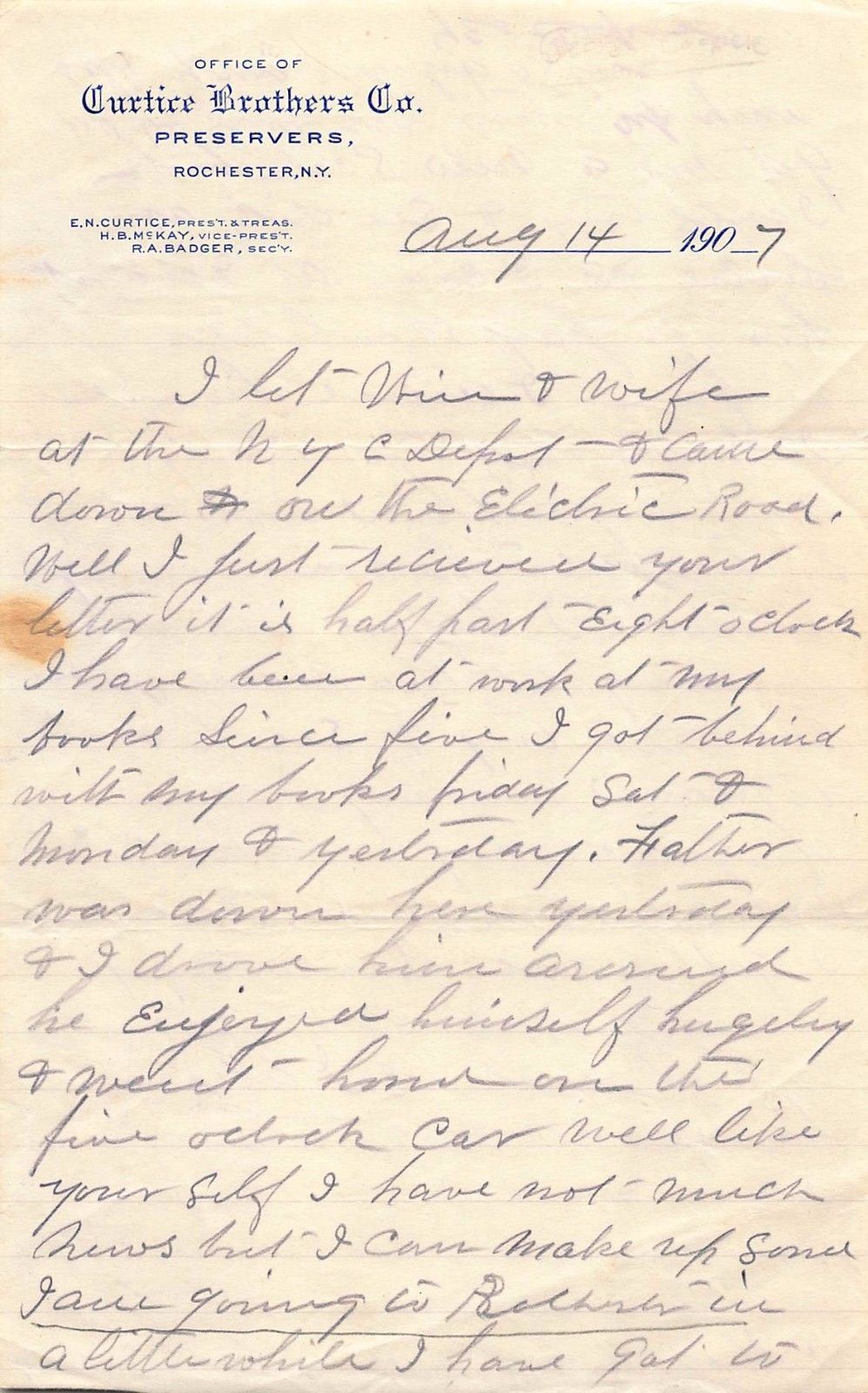 Curtice Brothers Canning Preserves Rochester NY Antique Signed Letterhead 1907