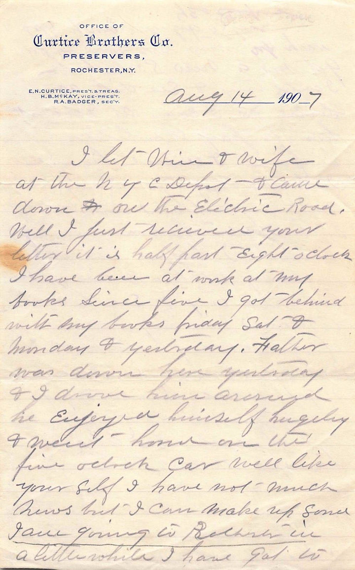 Curtice Brothers Canning Preserves Rochester NY Antique Signed Letterhead 1907