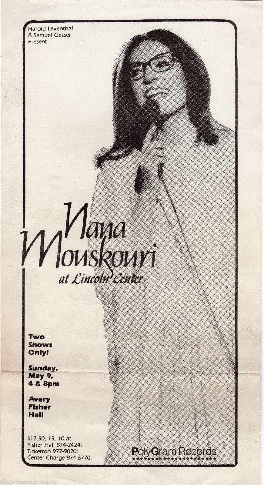 Nana Mouskouri Greek Music Singer Vintage Lincoln Center Live Concert Poster