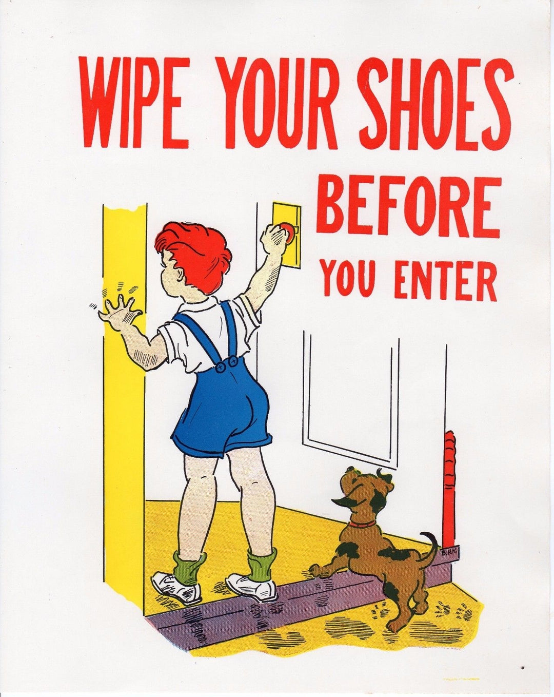 Wipe Your Feet Messy Boys & Dogs Vintage Kids Manners School Educational Poster