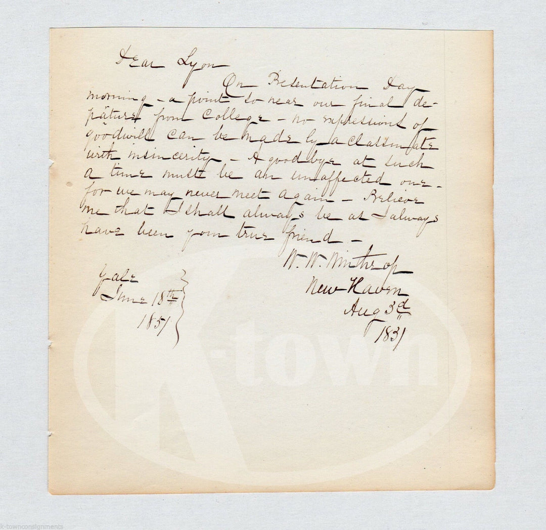 William Winthrop Colonel Civil War Military Law Yale Grad Autograph Signed Note