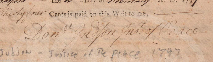 Daniel Judson Revolutionary War Patriot & Justice of Peace Autograph Letter 1797