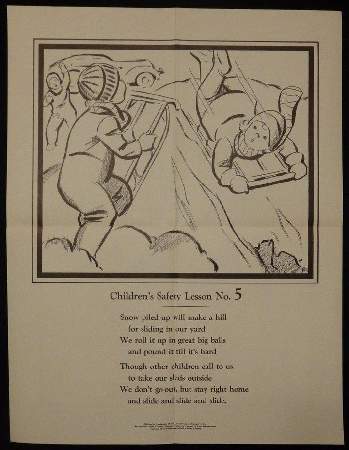 Snow Sledding Safety Lumberman's Mutual Insurance Vintage Children's PSA Poster