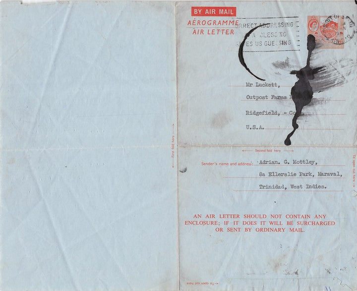 Wendell Mottley Trinidad Politician's Father Signed West Indies Air Mail Letter