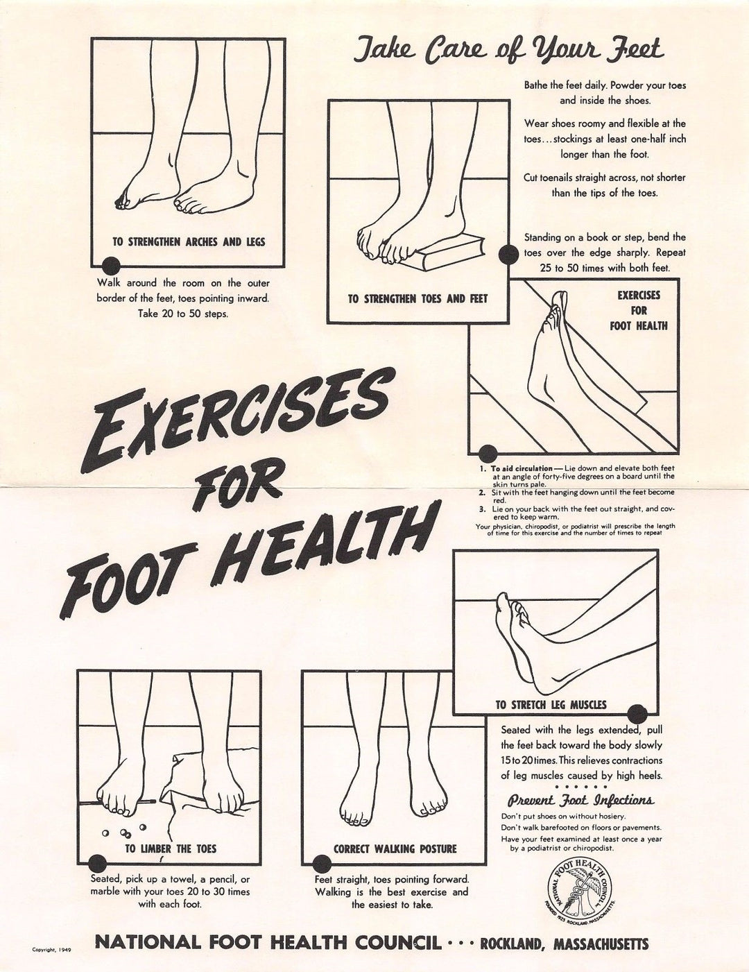 National Foot Health Council Rockland Massachusetts Vintage Podiatry Poster 1949