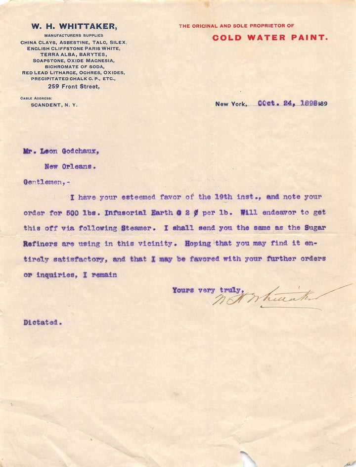 Whittaker Paints Scandent New York Antique Autograph Signed Advertising Letter
